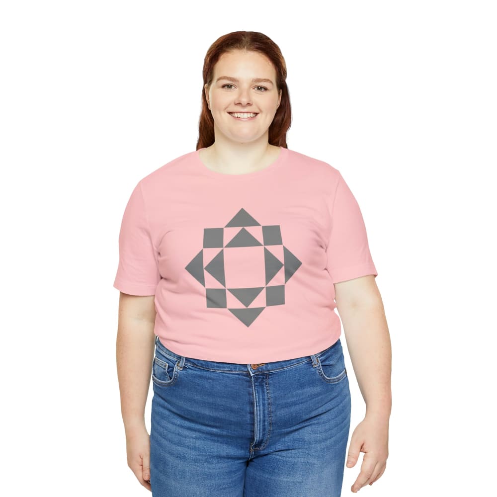 Grey Quilt Block Short Sleeve T-Shirt - Pink / S - T-Shirt