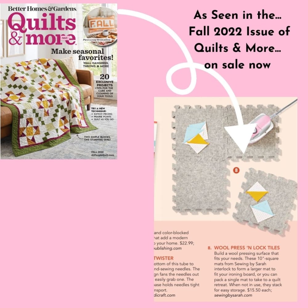 Quilting magazine featuring Wool Press n Lock Tiles wool pressing mats for seasonal projects