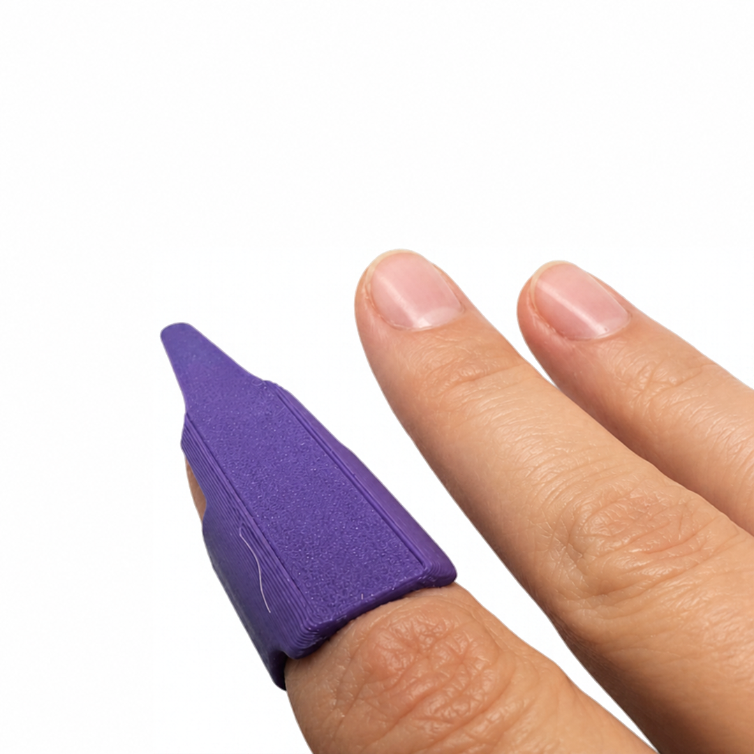 Finger Stiletto sewing tool that replaces a stiletto, stylus and straight pins