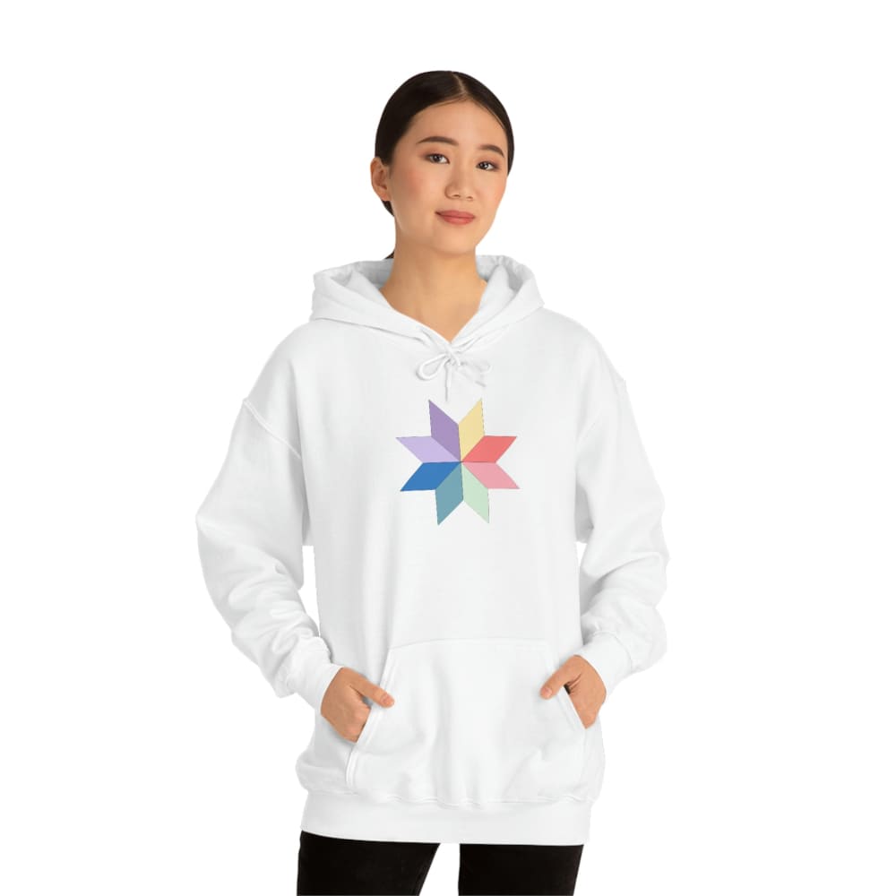 8 Point Star Quilt Block Hooded Sweatshirt - White / S -