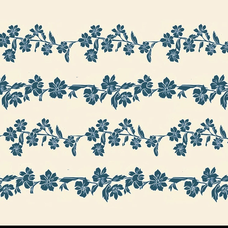 A close-up, high-resolution view of a repeating pattern of small blue and white geometric shapes, likely tiles or stickers, arranged in horizontal rows.