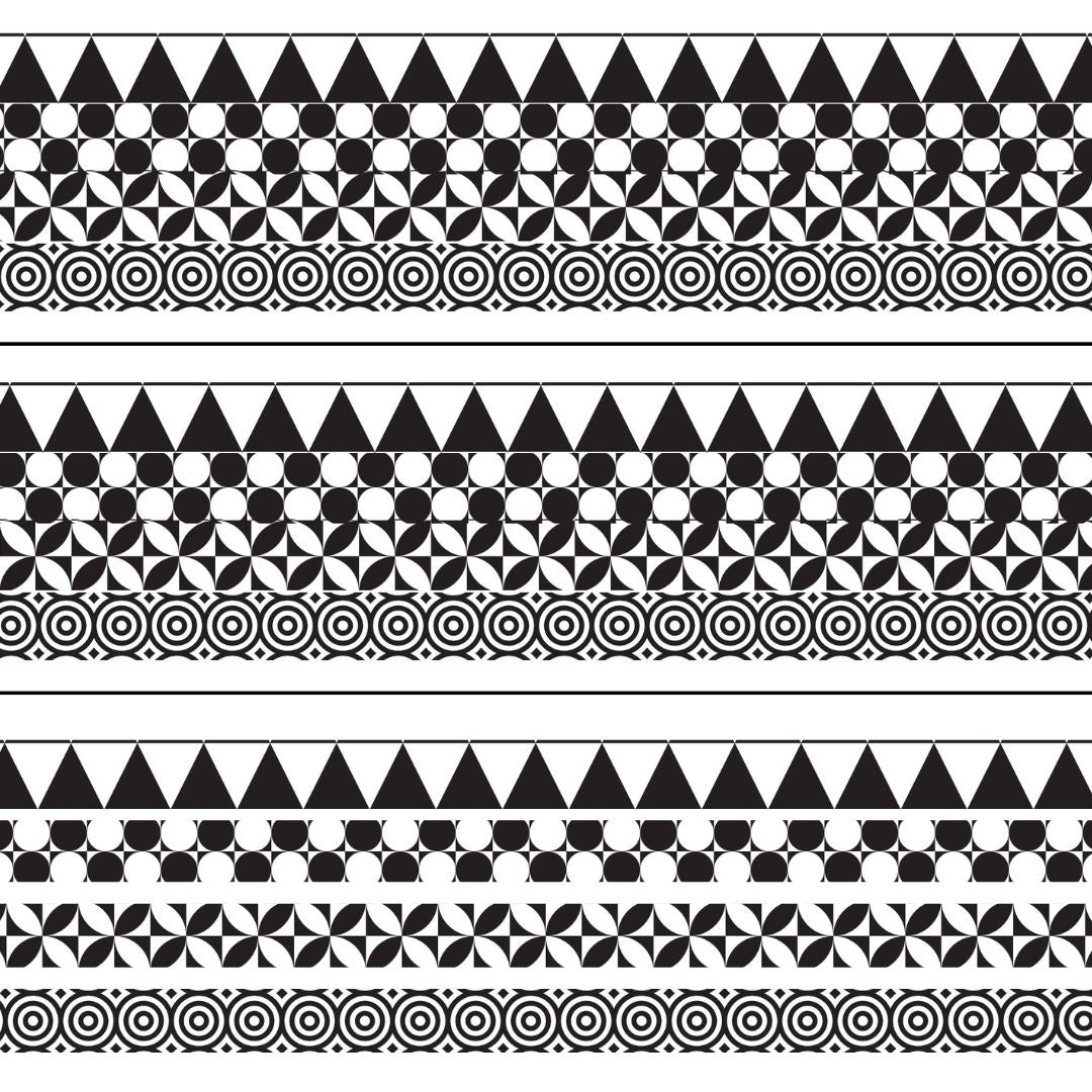 Mod Pop Perfect Binding pre-printed quilt binding fabric, black and white mod patterns
