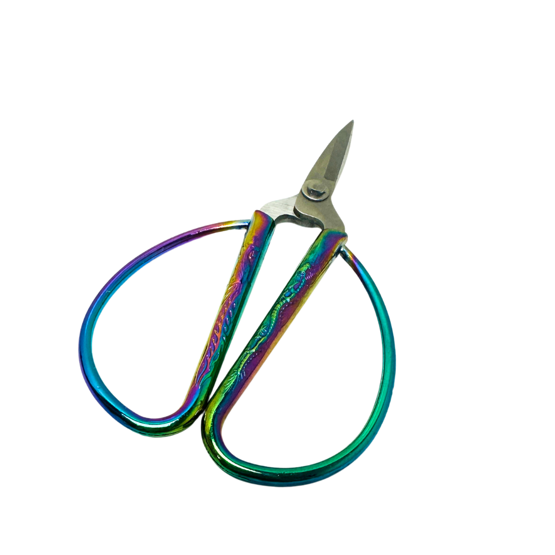 Rainbow Wide Handle Snips, small iridescent rainbow thread snips for sewing