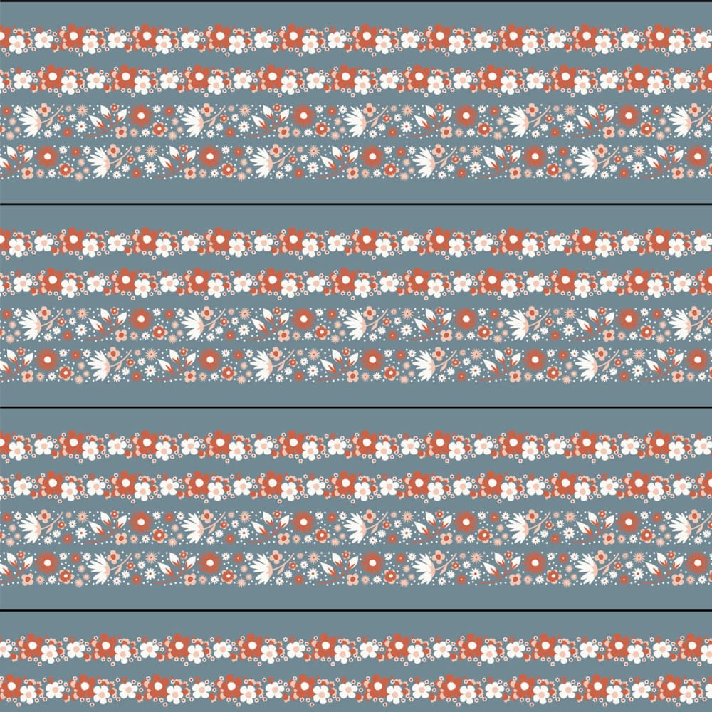 Bolt- Perfect Binding Yardage Blue and Rust Floral - Fabric
