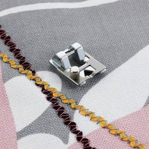 Metal sewing machine presser foot for domestic sewing machines with low shank snap-on adapter