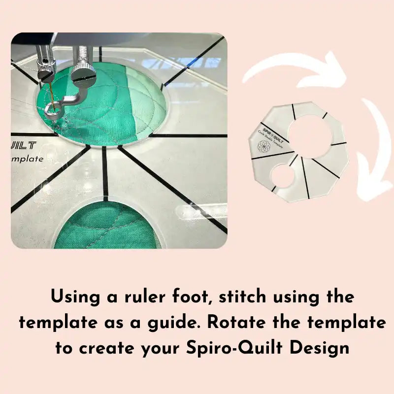 A clear acrylic quilting ruler template with circular and linear guides.