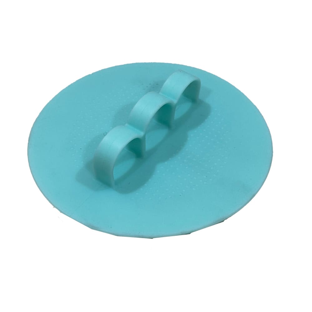 Teal cutting mat scrubber with three finger loops for easy fabric handling and cleaning
