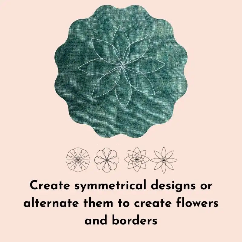 A green fabric swatch with white embroidered floral designs.