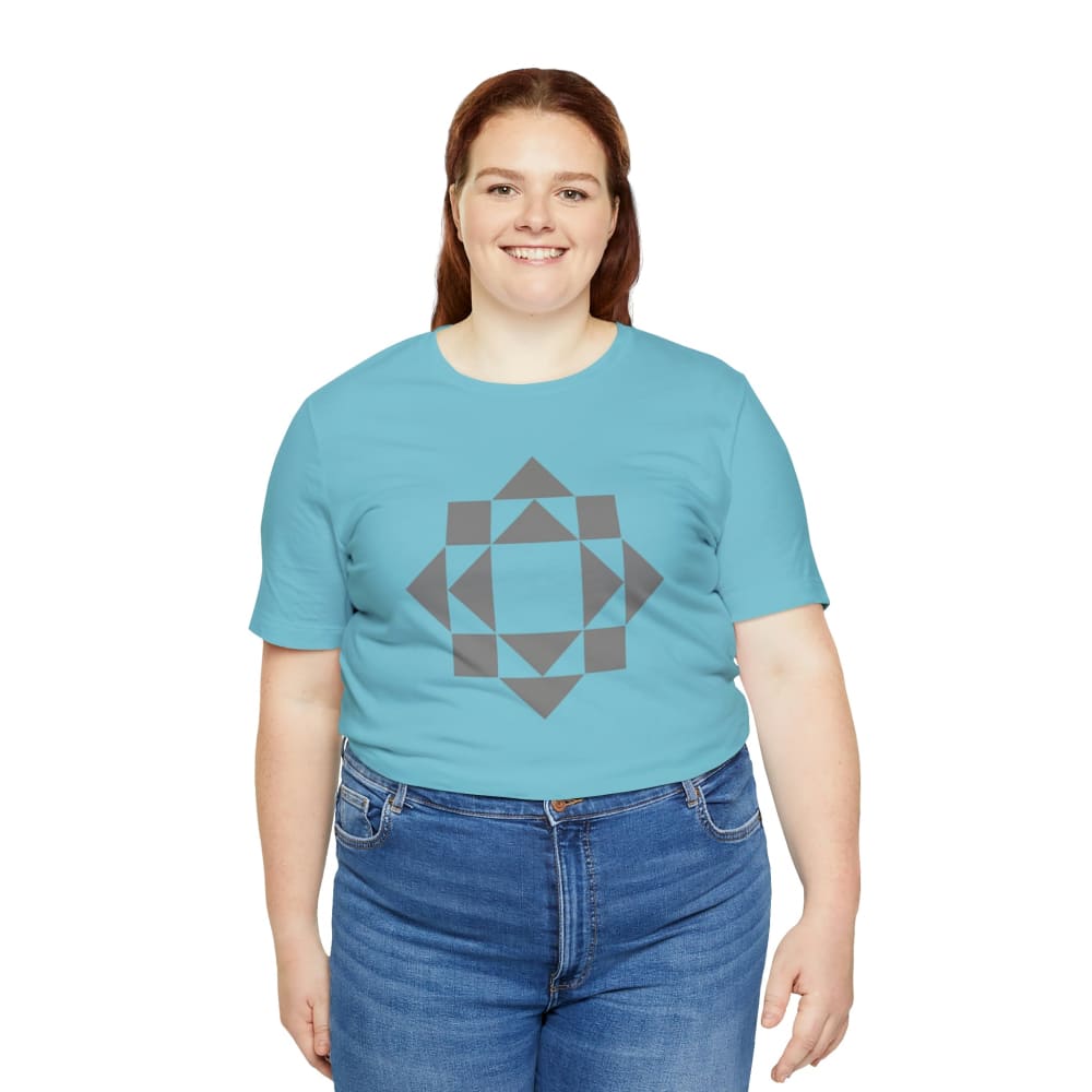 Grey Quilt Block Short Sleeve T-Shirt - Turquoise / S