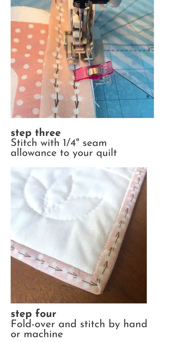Instructions for attaching quilt binding.