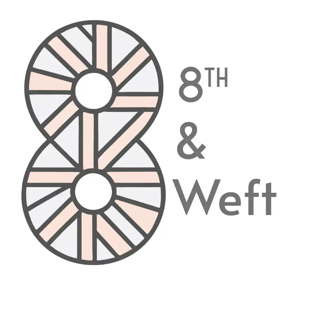 A logo featuring a stylized number 8 intertwined with text that reads ’8th & Weft’.