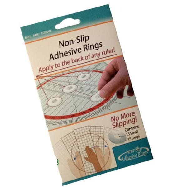 Packaging for non-slip adhesive grip rings that provide maximum stability for Quilting Rulers