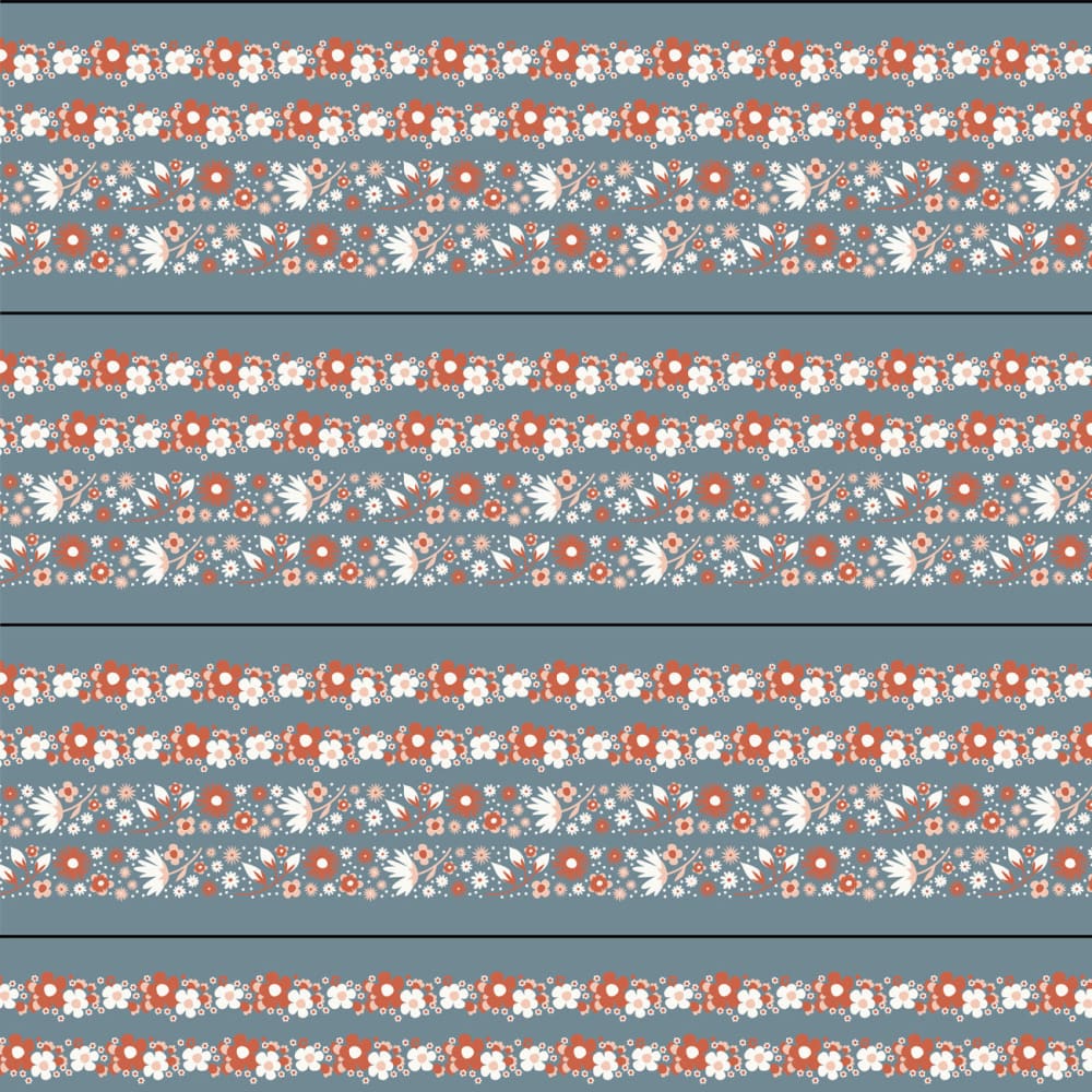 Perfect Binding Yardage Blue and Rust Floral - Fabric