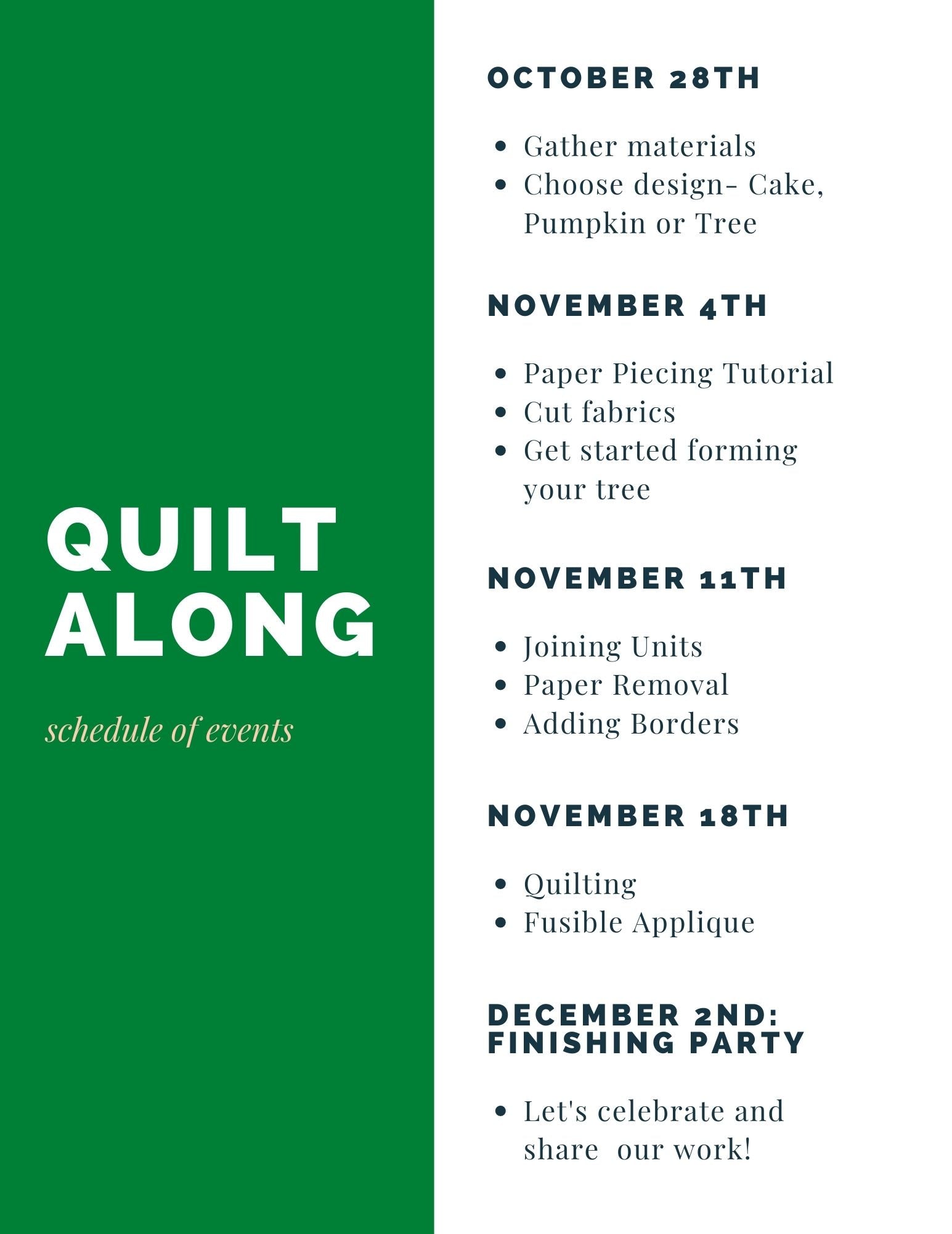 Quilt Along Calendar of Events