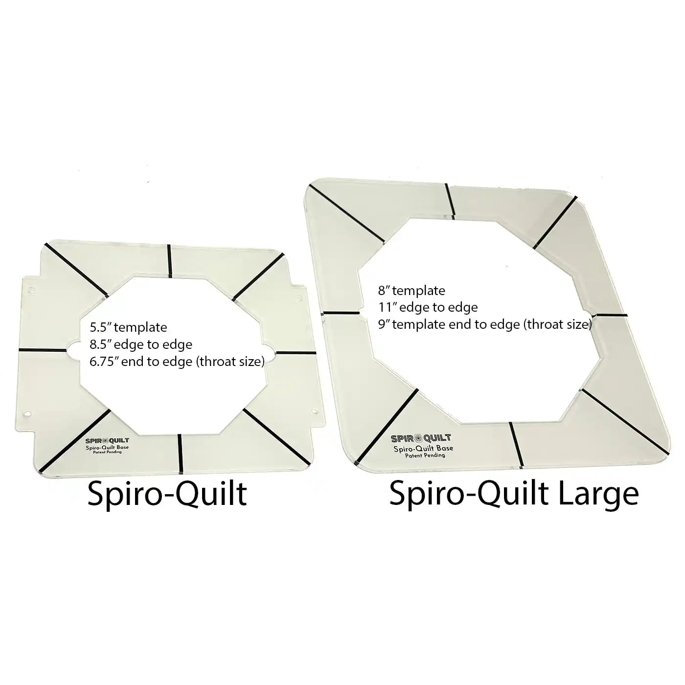 Two clear acrylic quilting templates with black markings.