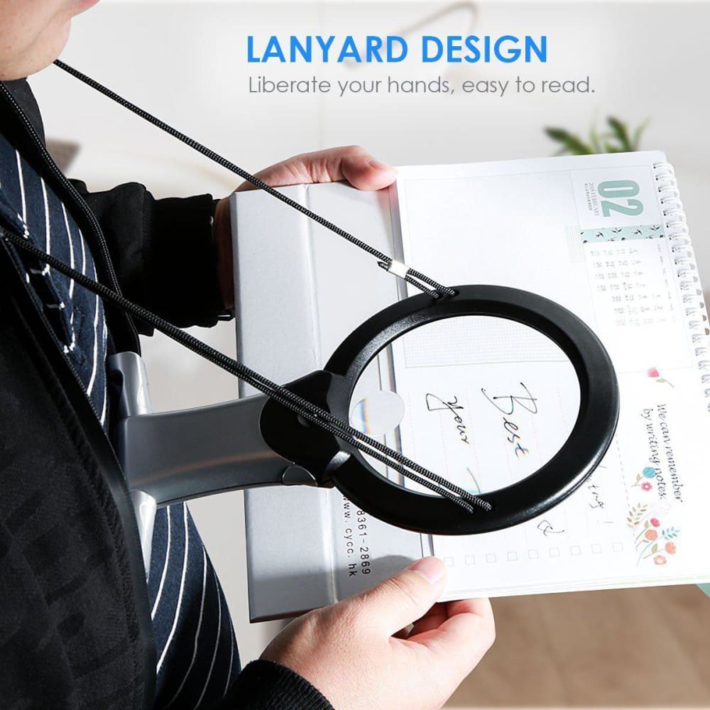 Magnifying Glass 6X Large With Light Led Lamp Giant Magnifier Reading Hands  Free