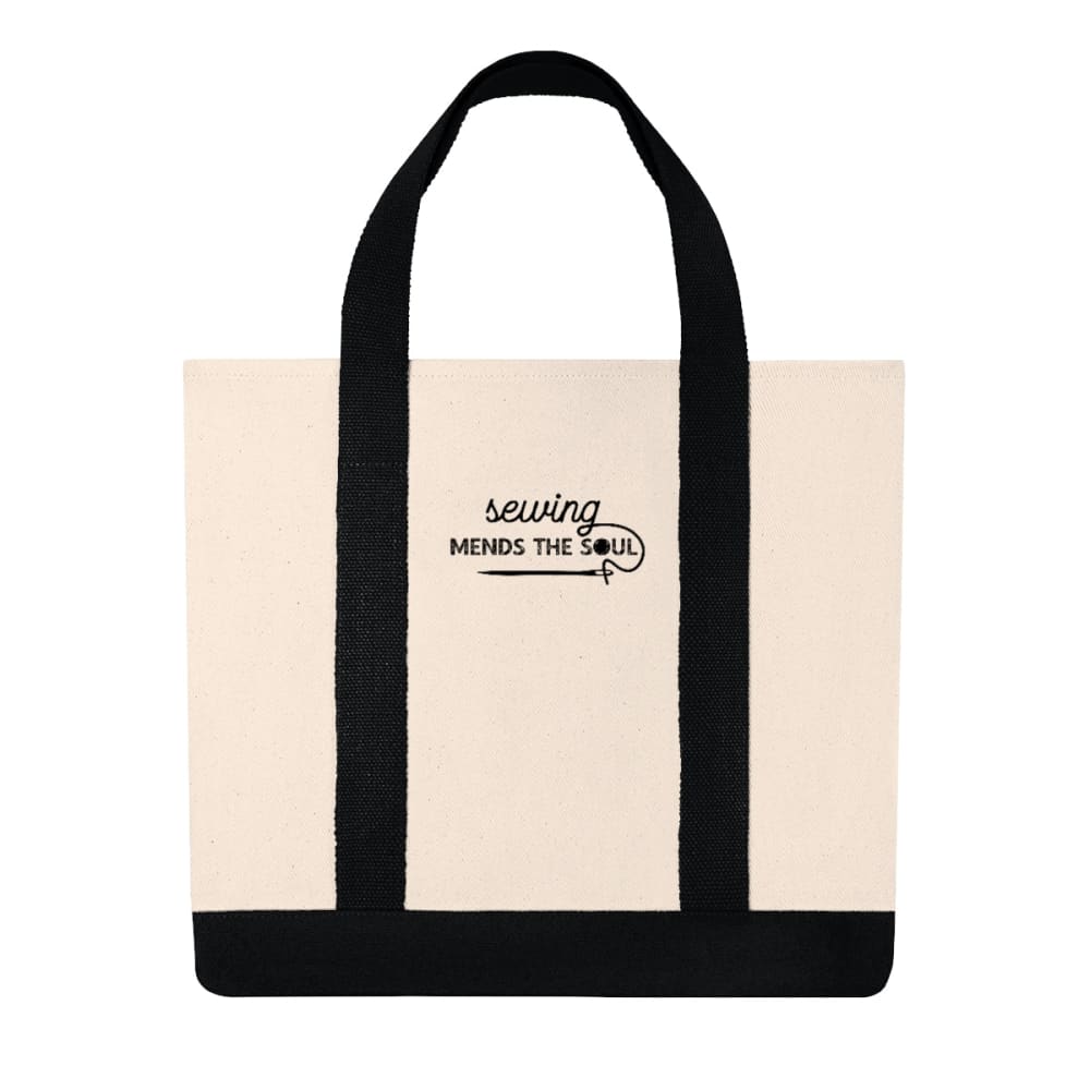 Sewing Mends the Soul Shopping Tote - Natural/Black / One